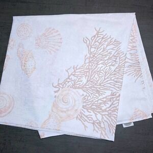 Coastal Coral Seashell Cloth Shower Curtain 69x70 White Peach - Whole Home Brand